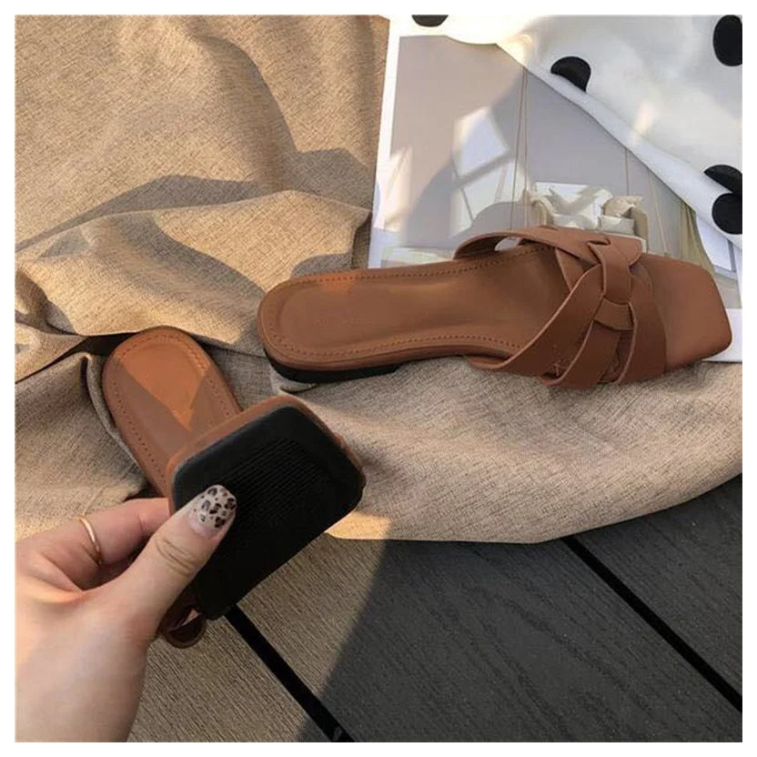 DONLEE QUEEN Women Brand Slippers Summer Slides Open Toe Flat Casual Shoes Leisure Sandal Female Beach Flip Flops Big Size 35-41
