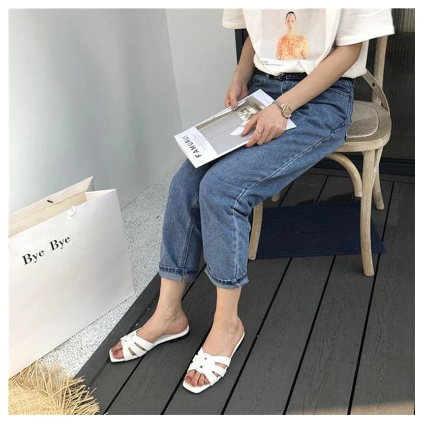 DONLEE QUEEN Women Brand Slippers Summer Slides Open Toe Flat Casual Shoes Leisure Sandal Female Beach Flip Flops Big Size 35-41