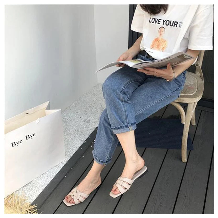 DONLEE QUEEN Women Brand Slippers Summer Slides Open Toe Flat Casual Shoes Leisure Sandal Female Beach Flip Flops Big Size 35-41