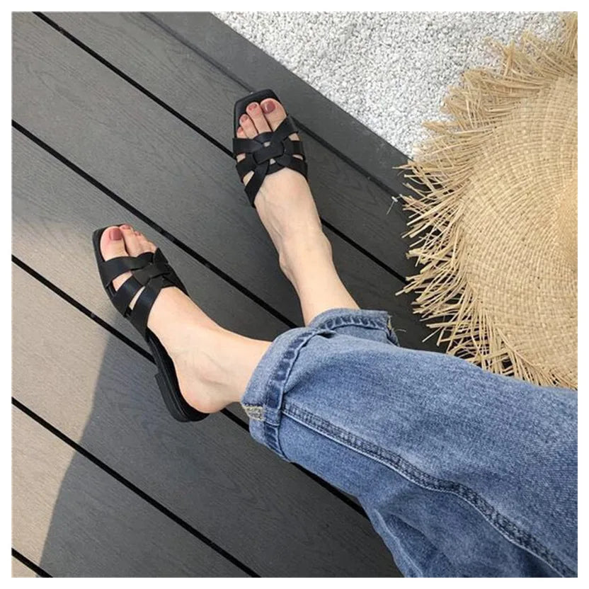 DONLEE QUEEN Women Brand Slippers Summer Slides Open Toe Flat Casual Shoes Leisure Sandal Female Beach Flip Flops Big Size 35-41