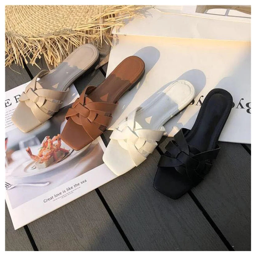 DONLEE QUEEN Women Brand Slippers Summer Slides Open Toe Flat Casual Shoes Leisure Sandal Female Beach Flip Flops Big Size 35-41