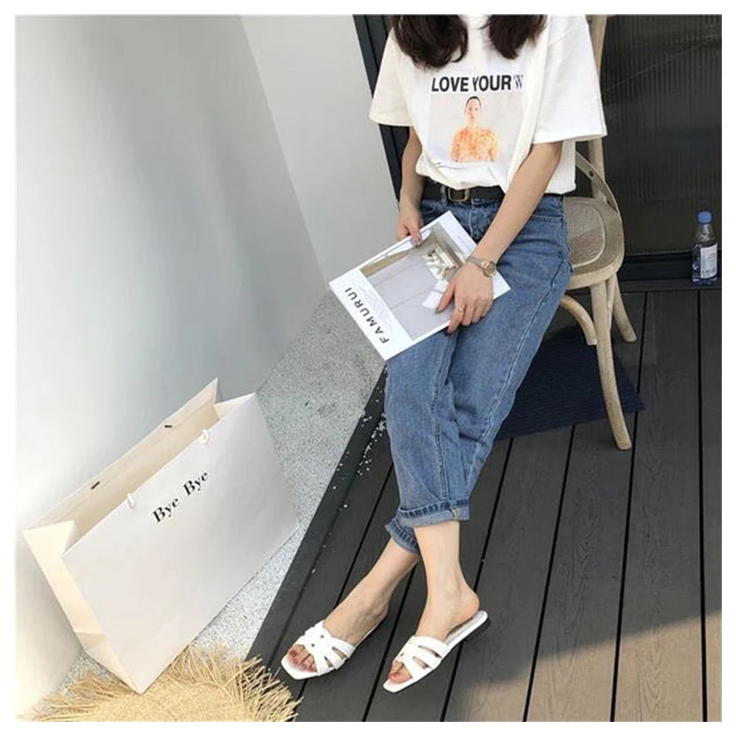 DONLEE QUEEN Women Brand Slippers Summer Slides Open Toe Flat Casual Shoes Leisure Sandal Female Beach Flip Flops Big Size 35-41