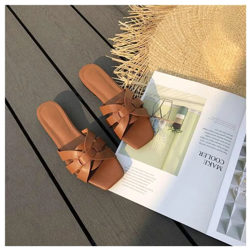 DONLEE QUEEN Women Brand Slippers Summer Slides Open Toe Flat Casual Shoes Leisure Sandal Female Beach Flip Flops Big Size 35-41