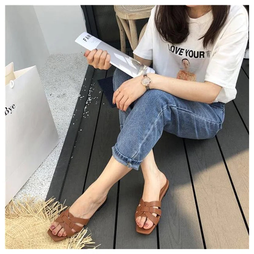 DONLEE QUEEN Women Brand Slippers Summer Slides Open Toe Flat Casual Shoes Leisure Sandal Female Beach Flip Flops Big Size 35-41