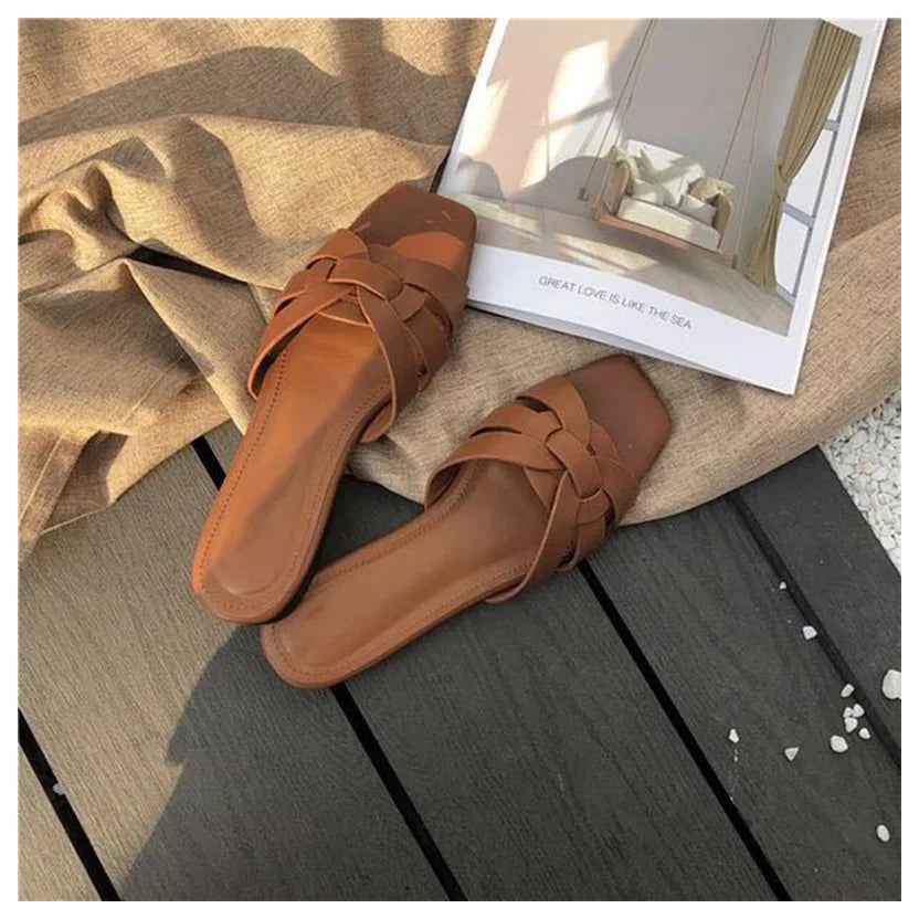 DONLEE QUEEN Women Brand Slippers Summer Slides Open Toe Flat Casual Shoes Leisure Sandal Female Beach Flip Flops Big Size 35-41