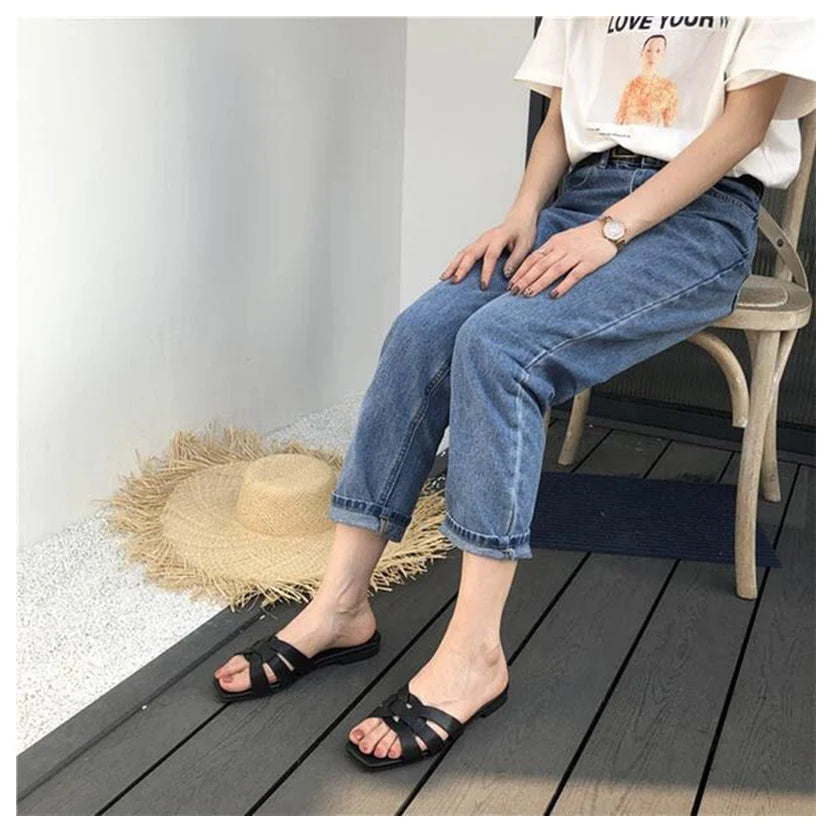 DONLEE QUEEN Women Brand Slippers Summer Slides Open Toe Flat Casual Shoes Leisure Sandal Female Beach Flip Flops Big Size 35-41