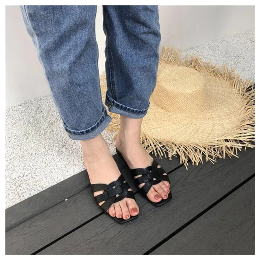 DONLEE QUEEN Women Brand Slippers Summer Slides Open Toe Flat Casual Shoes Leisure Sandal Female Beach Flip Flops Big Size 35-41
