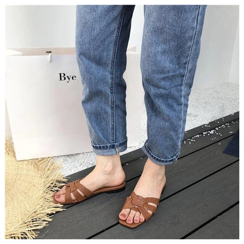 DONLEE QUEEN Women Brand Slippers Summer Slides Open Toe Flat Casual Shoes Leisure Sandal Female Beach Flip Flops Big Size 35-41