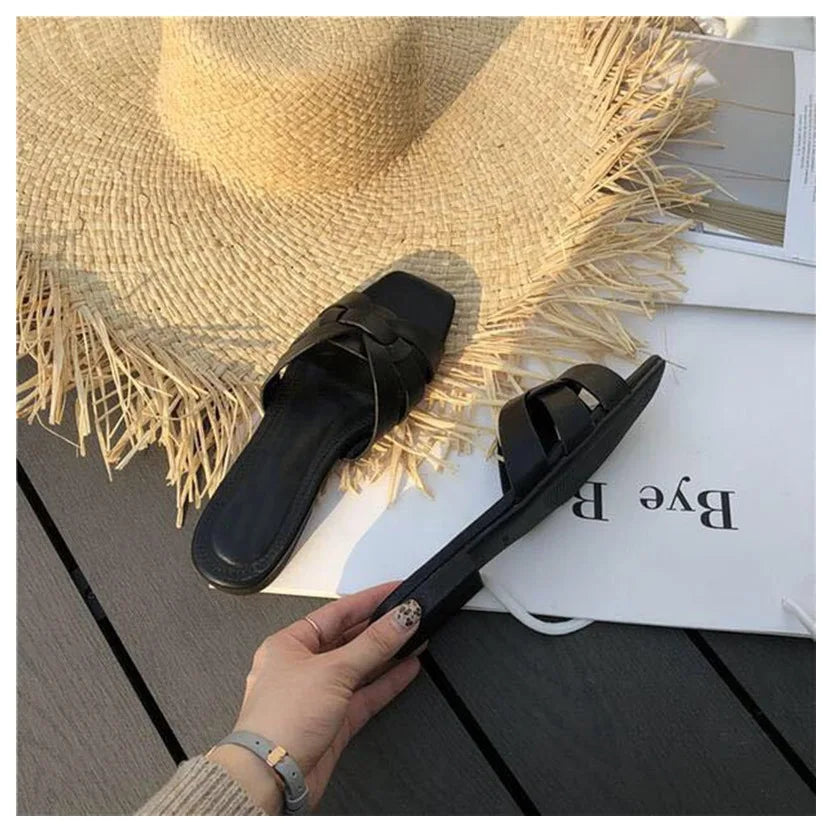 DONLEE QUEEN Women Brand Slippers Summer Slides Open Toe Flat Casual Shoes Leisure Sandal Female Beach Flip Flops Big Size 35-41