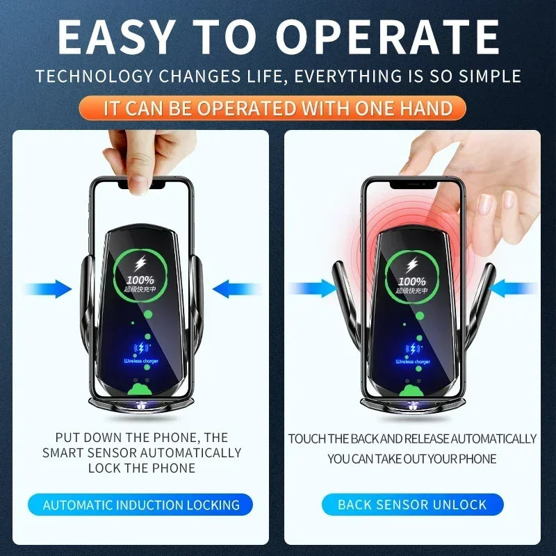 VIKEFON 15W Wireless Car Charger Mount Automatic Phone Holder for iPhone Samsung Fast Charging Magnetic Infrared Induction