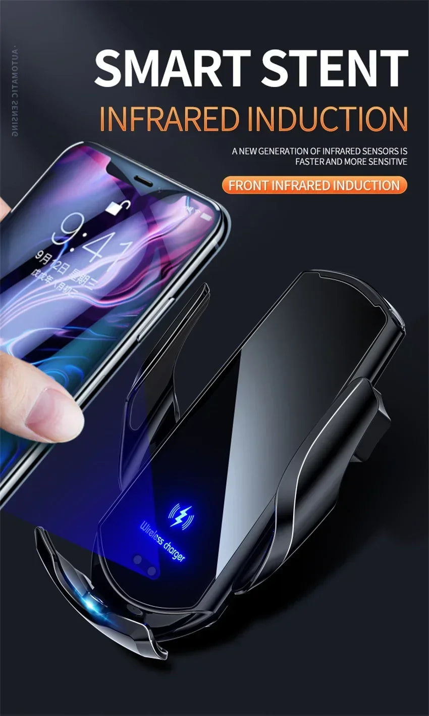 VIKEFON 15W Wireless Car Charger Mount Automatic Phone Holder for iPhone Samsung Fast Charging Magnetic Infrared Induction