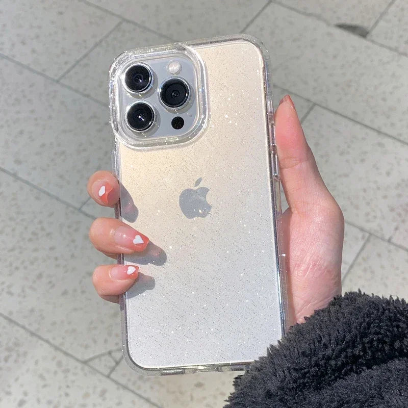 Pink Glitter Bling Clear Soft Case for IPhone 17 Air 16 15 14 13 12 11 Pro Max Plus 17Pro 16Pro 16e I Phone Women Fundas Cover