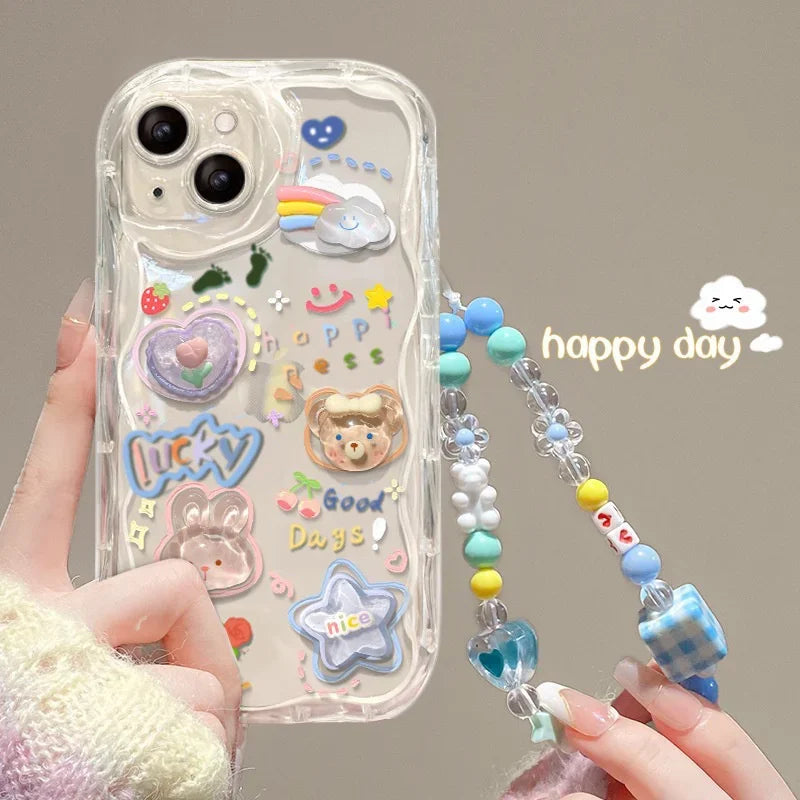 Korean 3D Bear Lanyard Clear iPhone Case