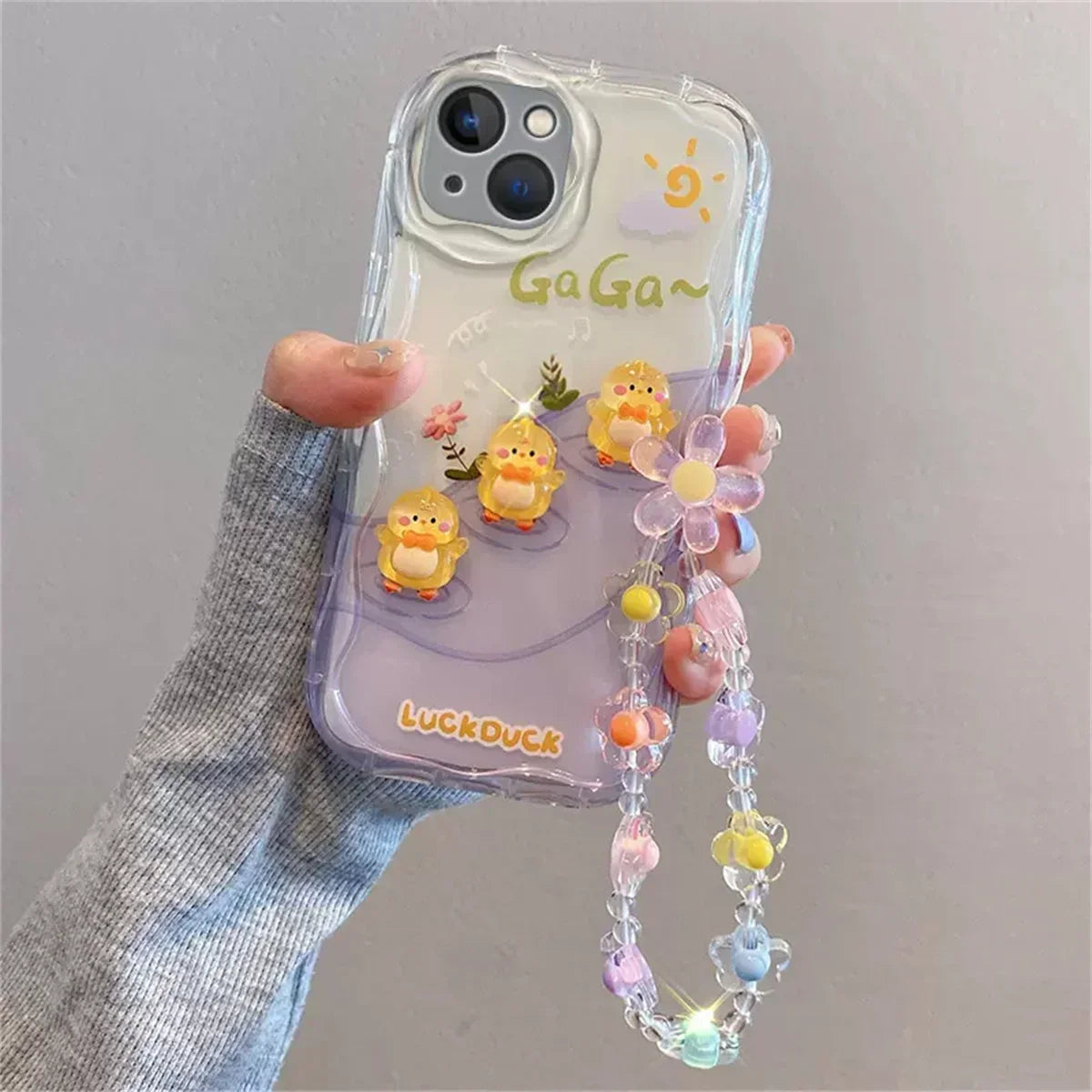 Korean 3D Bear Lanyard Clear iPhone Case