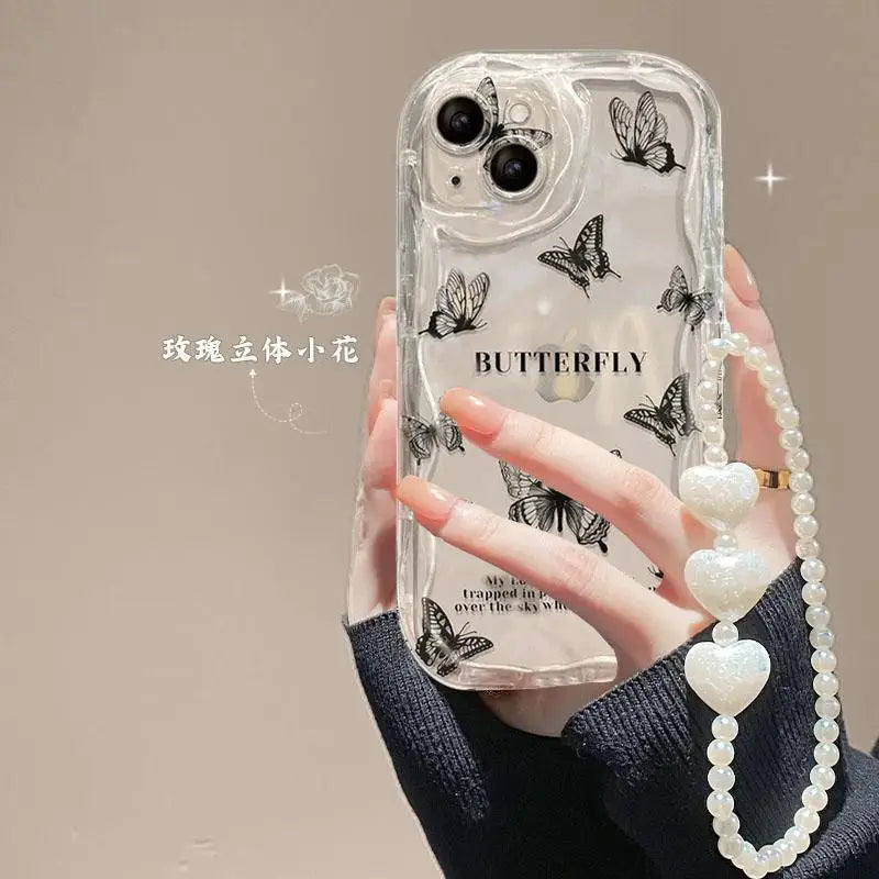 Clear Floral Print Wavy Edge iPhone Case
