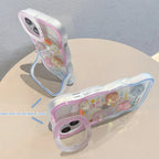 Bead Bracelet Chain Phone Holder Case For iPhone 15 16 17 14 13 12 11 Pro Max Plus XS XR 3D Rainbow Bracket Holder Stand Cover