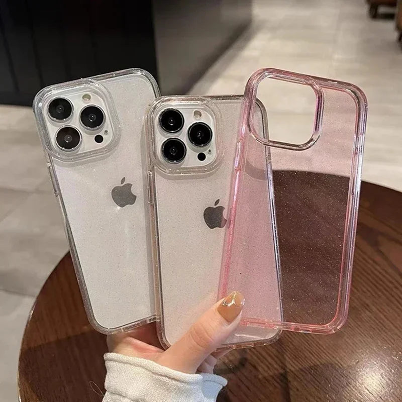 Pink Glitter Bling Clear Soft Case for IPhone 17 Air 16 15 14 13 12 11 Pro Max Plus 17Pro 16Pro 16e I Phone Women Fundas Cover