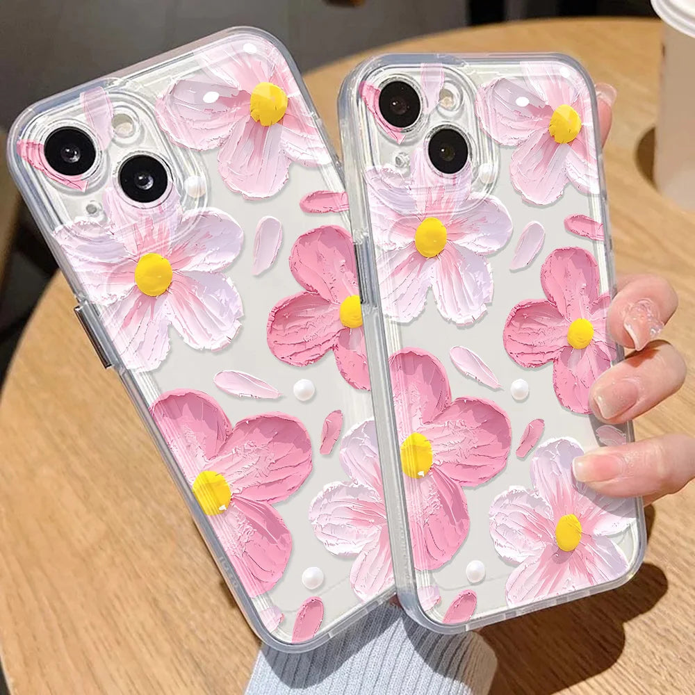 Pink Peach Flower Clear iPhone Case
