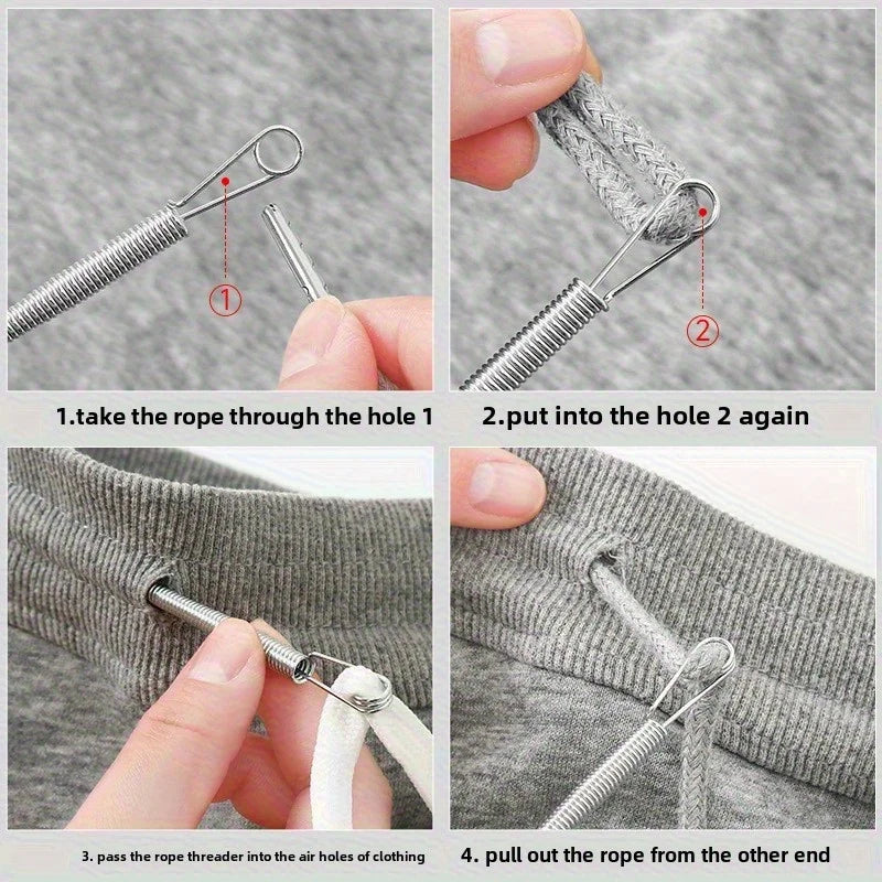 Bendable Spring Drawstring Threader Clip Pants Hoodies Elastic Band Lace Cord Flexible Drawstring Thread DIY Sewing Accessories
