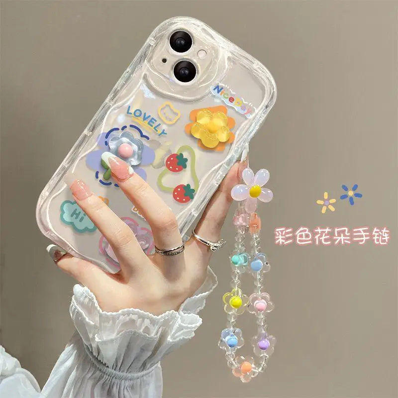 3D Cartoon Flower iPhone Case with Wrist Chain