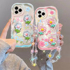 3D Cartoon Flower iPhone Case with Wrist Chain