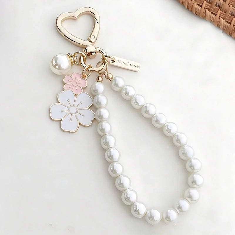 Cherry Blossom Fan Keychain – Pearl Chain Bag Charm