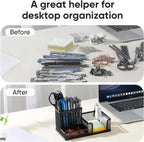 3-Compartment Mesh Desk Organizer with Pen Holder