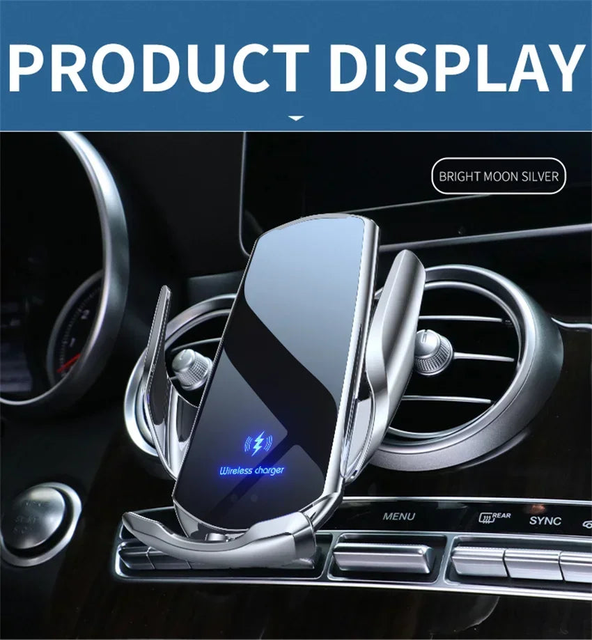 VIKEFON 15W Wireless Car Charger Mount Automatic Phone Holder for iPhone Samsung Fast Charging Magnetic Infrared Induction