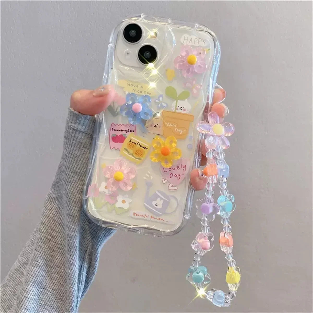 Korean 3D Bear Lanyard Clear iPhone Case