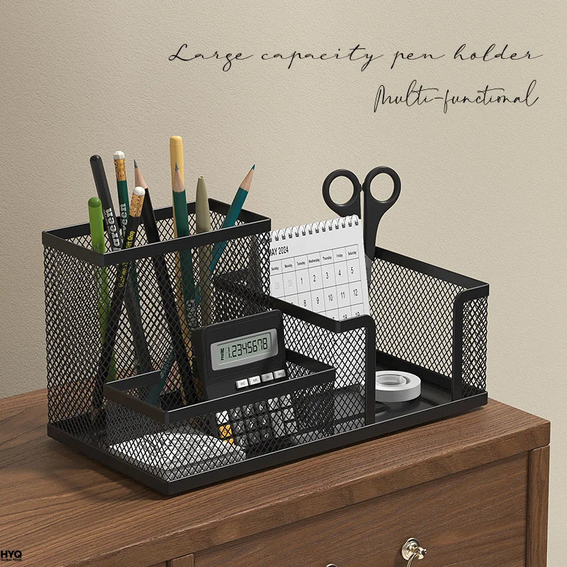 3-Compartment Mesh Desk Organizer with Pen Holder