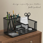 3-Compartment Mesh Desk Organizer with Pen Holder