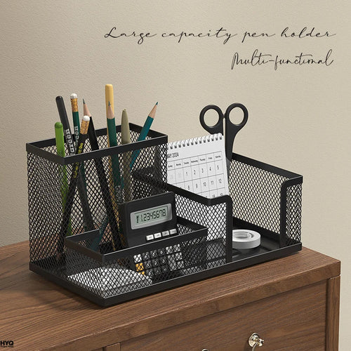 3-Compartment Mesh Desk Organizer with Pen Holder