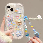 Korean 3D Bear Lanyard Clear iPhone Case