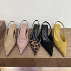 Summer Slip On Leopard Women Sandals Shoes Fashion Pointed Toe High Heel Stripper Party Ladies Sandalias Shoes