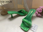 Green Silver High Heel Slippers Women Open Toe Slingback Sandals Female Pumps Square Toe Summer Simple Designer Heeled Sandals