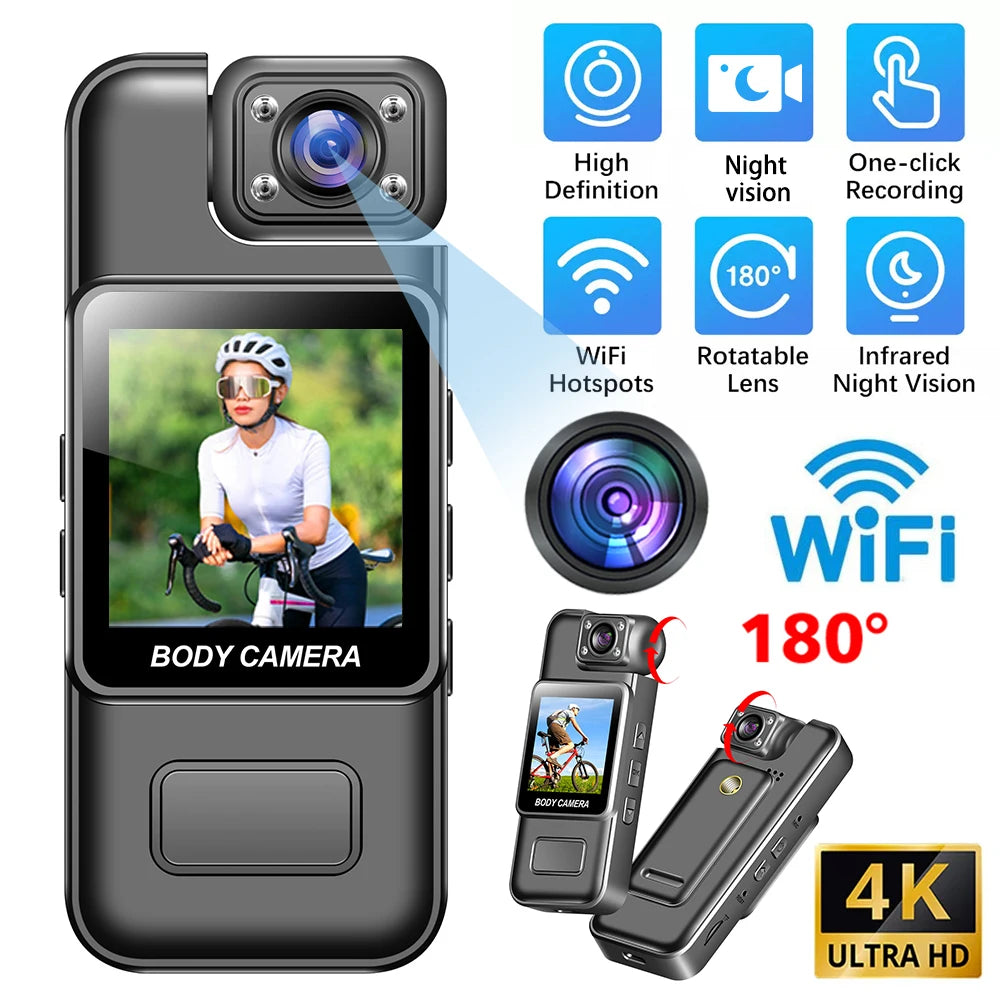 4K Ultra HD Wifi Camera Digital Video Mini Portable Handheld Law Enforcement Recorder 180° Rotatable Lens Outdoor Sports Camera