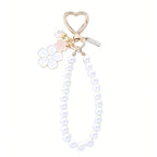 Lovely Cherry Blossoms Fan Keychain Pearl Chain Pendant Women Car Key Ring Headphone Case Charms Bag Decor Accessories