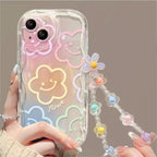 Phone Case For iPhone 17 16 15 Pro Max 14 11 13 12 Mini Plus 16E 17 Air IPhone17 Back Cover Flower Bracelet Wrist Chain Strap