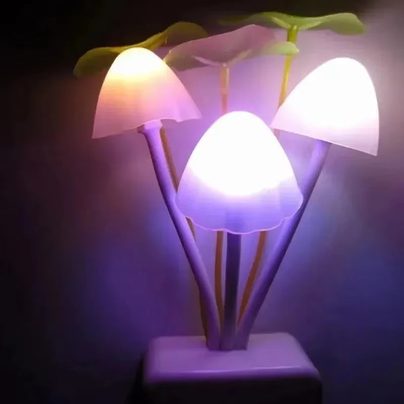 HOMEFISH Novelty Mushroom Fungus Night Light EU & US Plug Light Sensor 220V 3 LED Colorful Mushroom Lamp Led Night Lights