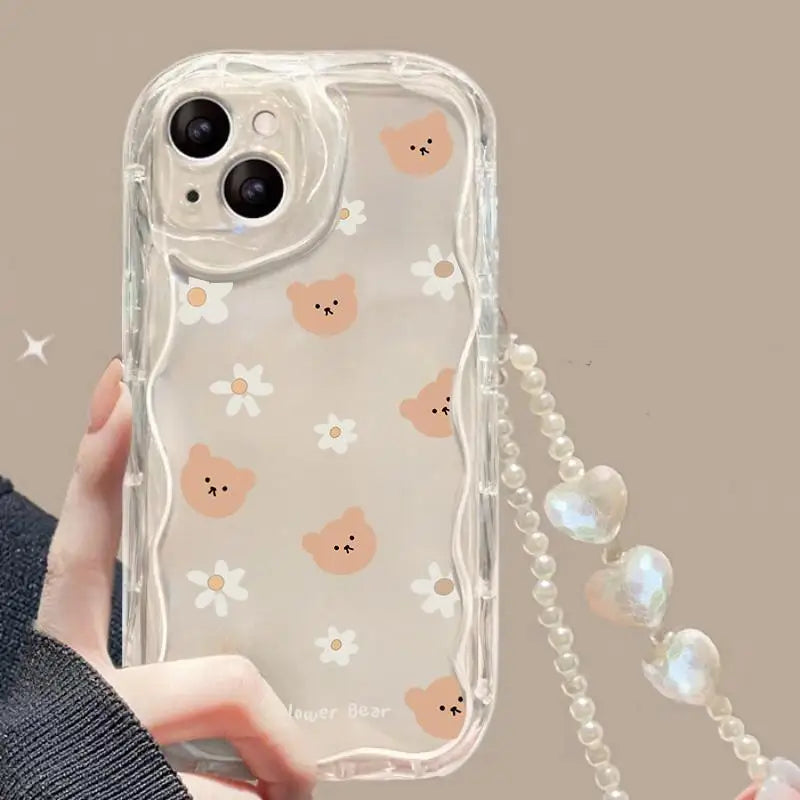 Clear Floral Print Wavy Edge iPhone Case