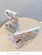 Bead Bracelet Chain Phone Holder Case For iPhone 15 16 17 14 13 12 11 Pro Max Plus XS XR 3D Rainbow Bracket Holder Stand Cover