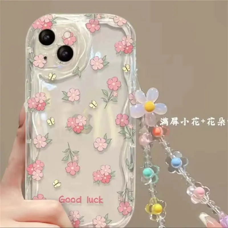 Clear Floral Print Wavy Edge iPhone Case