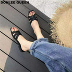 Plussize women's shoes with flat heel summer new style knitted flip-flops flat front slip-on sandals for women Casual beachshoes