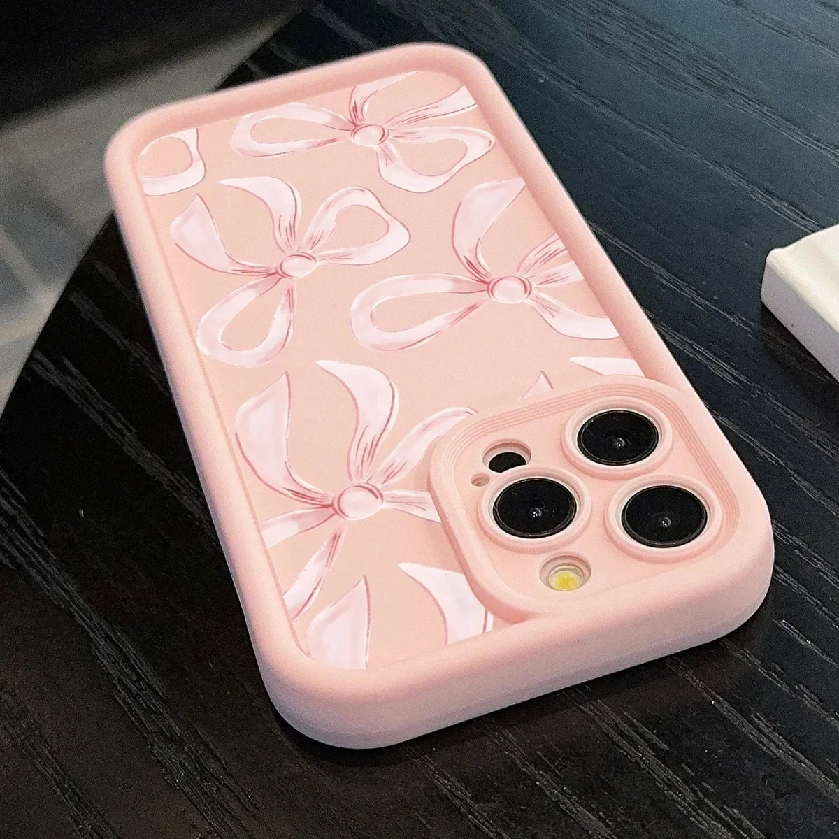 Ins Wind Pink Bow Pattern Phone Case For iPhone 16 15 14 13 12 11 PRO MAX 16e Mini XR XS Max 8 Plus Creative Silicone Soft Cover
