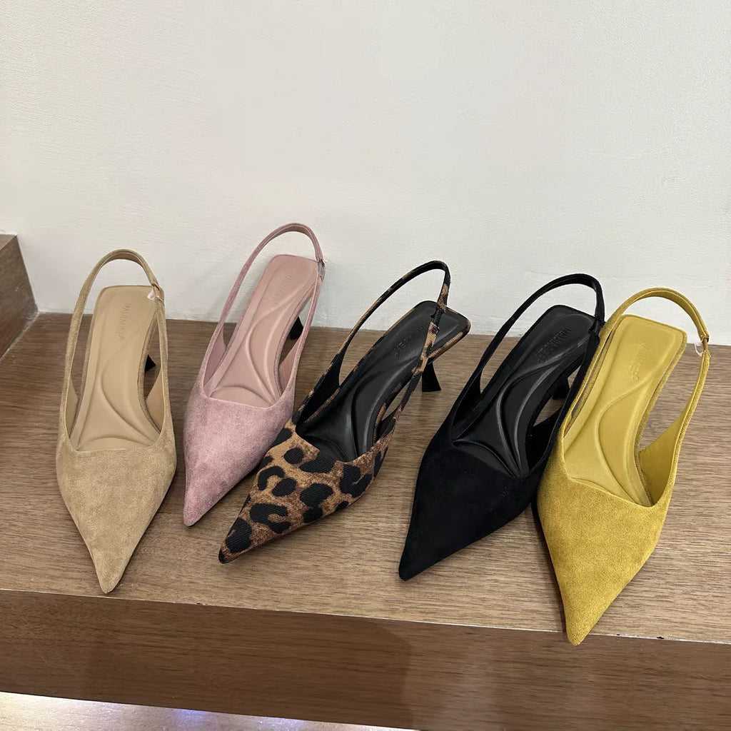 Summer Slip On Leopard Women Sandals Shoes Fashion Pointed Toe High Heel Stripper Party Ladies Sandalias Shoes