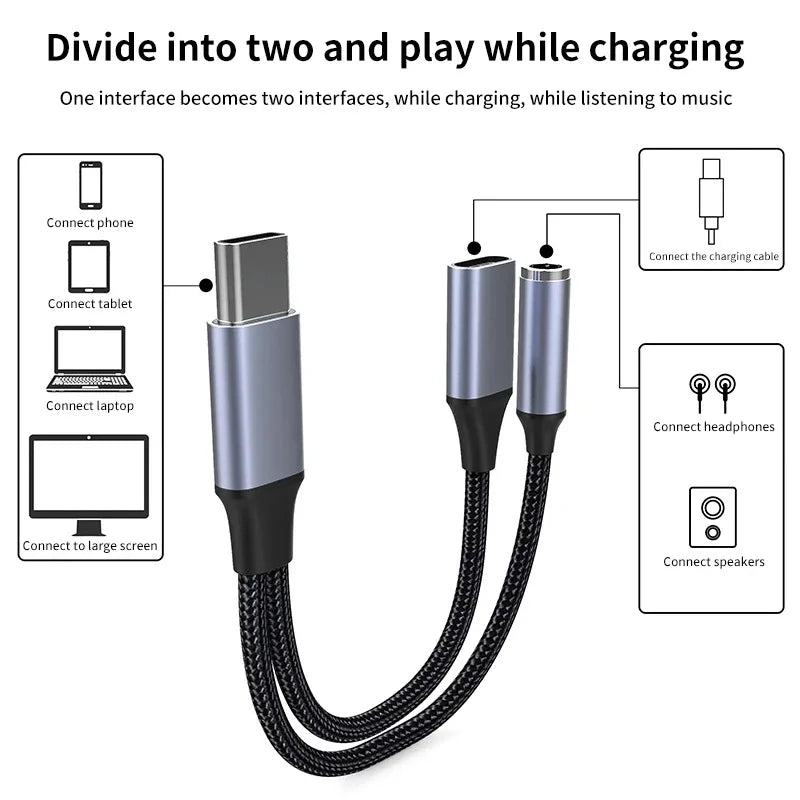 USB-C to 3.5mm Headphone Jack Adapter with PD 60W