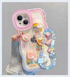 Bead Bracelet Chain Phone Holder Case For iPhone 15 16 17 14 13 12 11 Pro Max Plus XS XR 3D Rainbow Bracket Holder Stand Cover