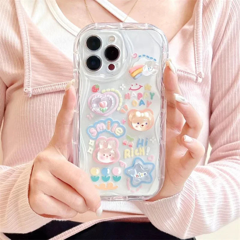 Korean 3D Bear Lanyard Clear iPhone Case
