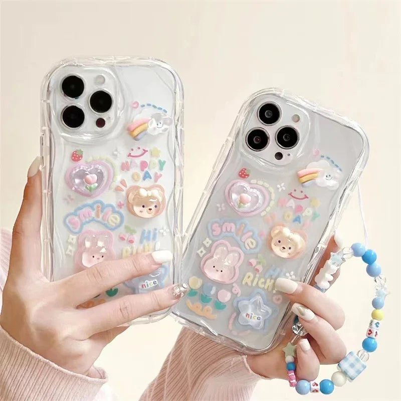 Korean 3D Bear Lanyard Clear iPhone Case