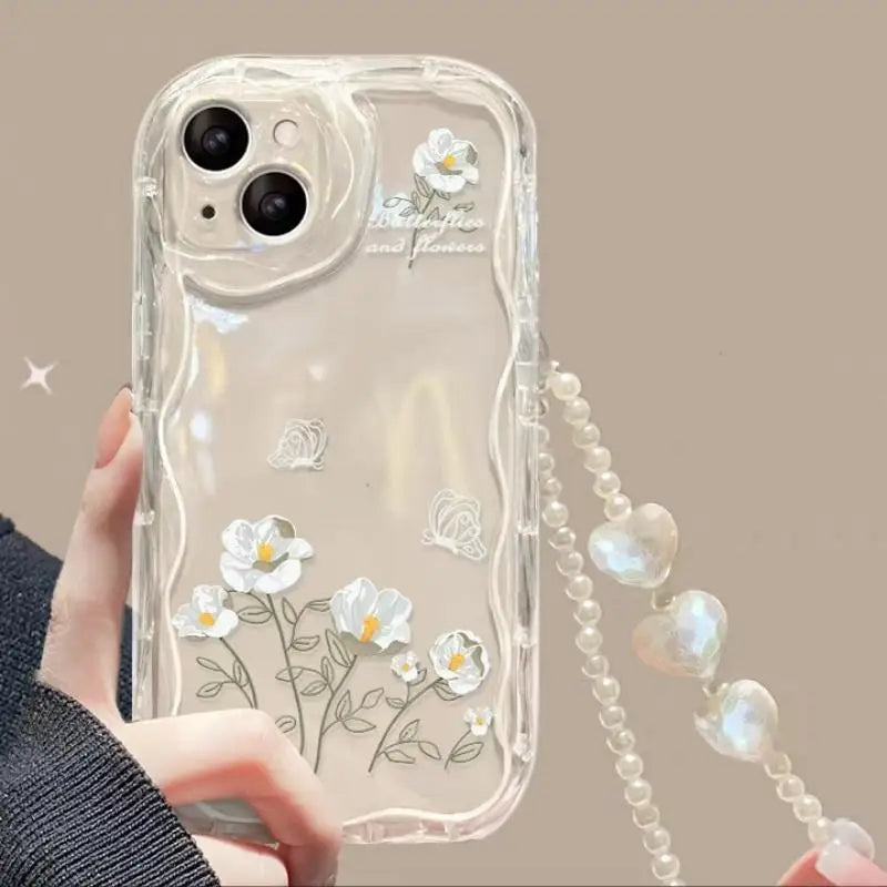 Clear Floral Print Wavy Edge iPhone Case